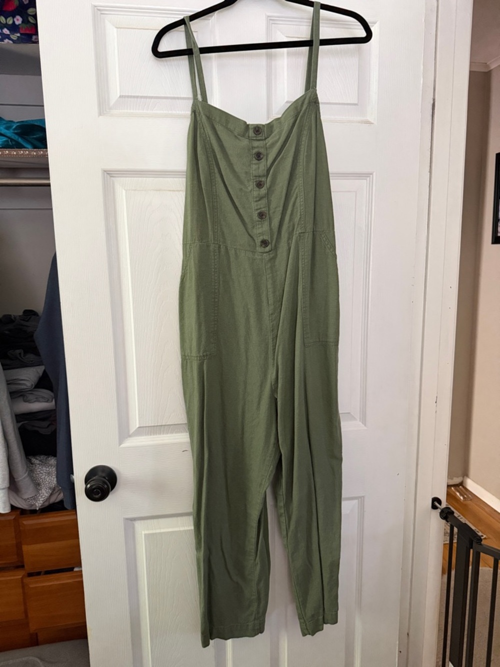 Old Navy Olive Green Button-Front Strap Jumpsuit